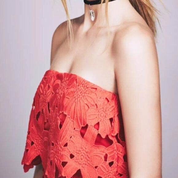 Saylor x Free People coral Erin strapless lace cutout dress - Picture 2 of 4